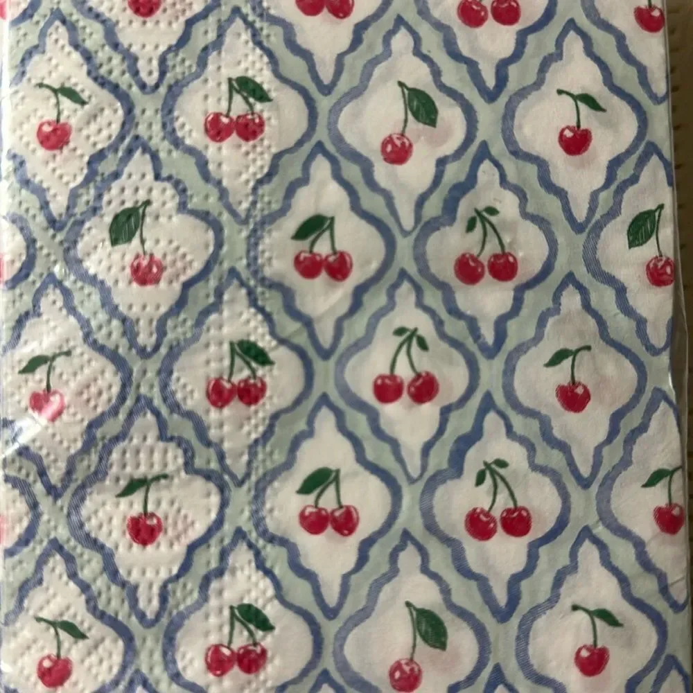 nicole miller Home 40 x 1pk Guest Paper Towel Napkins White Blue Cherry Trellis